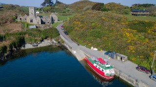 Birdseye view of the harbour and a Sherkin Island Ferry